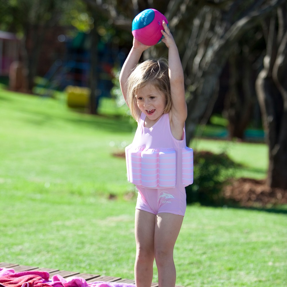 Konfidence - Costum inot copii cu sistem de flotabilitate ajustabil pink stripe 4-5 ani imagine
